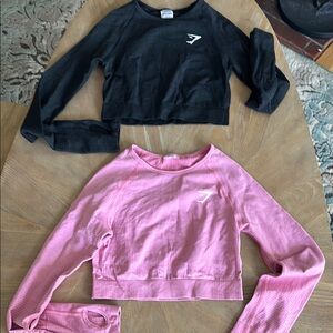 Black and Pink GymShark Long Sleeve workout Tops
